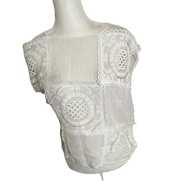 Victoria lane by bonnie aldman women lace crochet ivory white blouse cup sleeve - Picture 4 of 11
